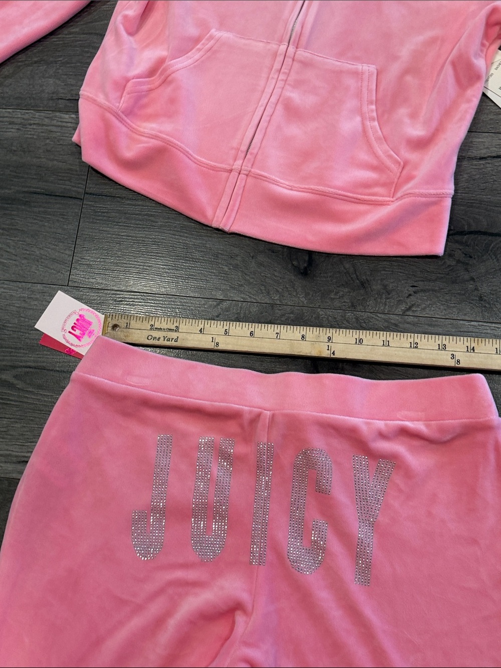 Juicy Couture Pink Velour Hooded Tracksuit Set with Rhinestone Logo - Picture 9 of 12